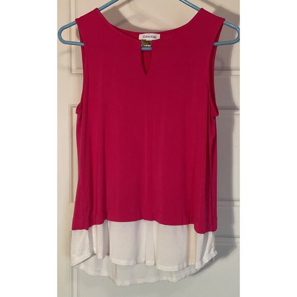 Calvin Klein Collection Tops - Calvin Klein Hot Pink W/White Hem Sleeveless Jersey Tank M